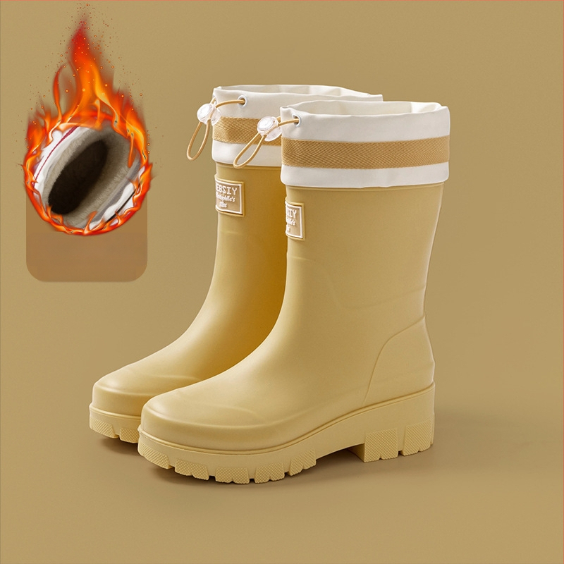 Női esőcsizma - csúszásmentes talp, középmagas cső, PVC felsőrész, pamut-velúr bélés, vastag talp