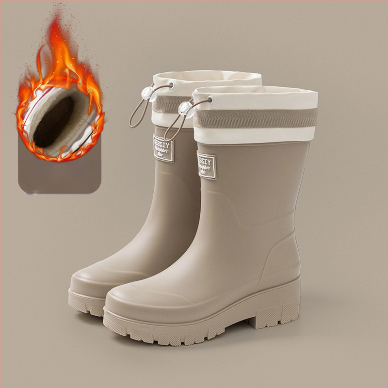 Női esőcsizma - csúszásmentes talp, középmagas cső, PVC felsőrész, pamut-velúr bélés, vastag talp