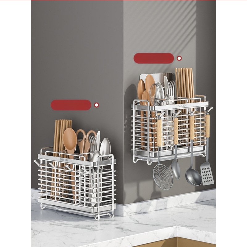 Seinasse monteeritav köögitarvete hoidik 304 roostevabast terasest, nuga hoidja ja lusikate hoiustamine