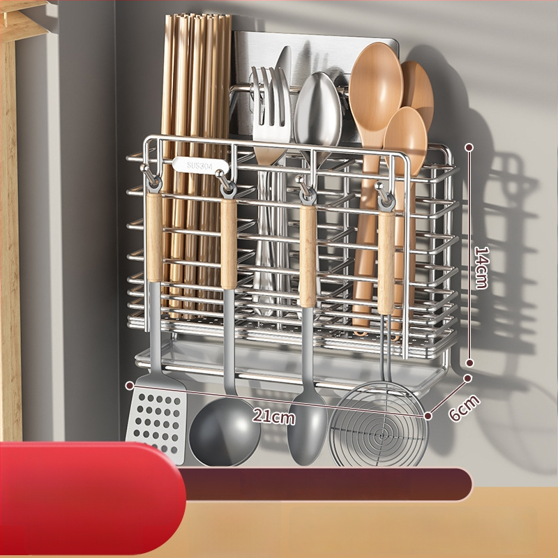 Seinasse monteeritav köögitarvete hoidik 304 roostevabast terasest, nuga hoidja ja lusikate hoiustamine