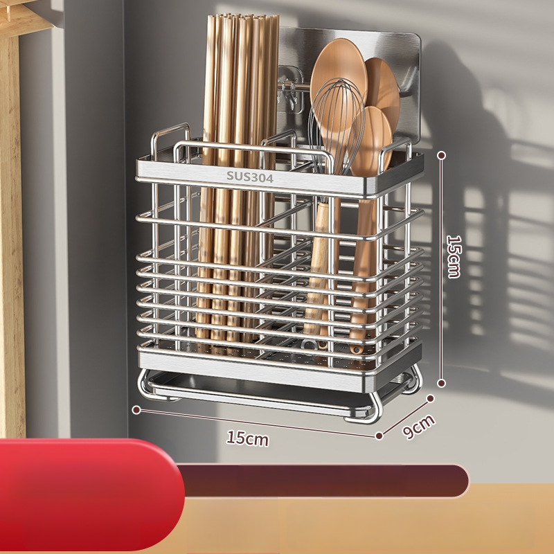 Seinasse monteeritav köögitarvete hoidik 304 roostevabast terasest, nuga hoidja ja lusikate hoiustamine