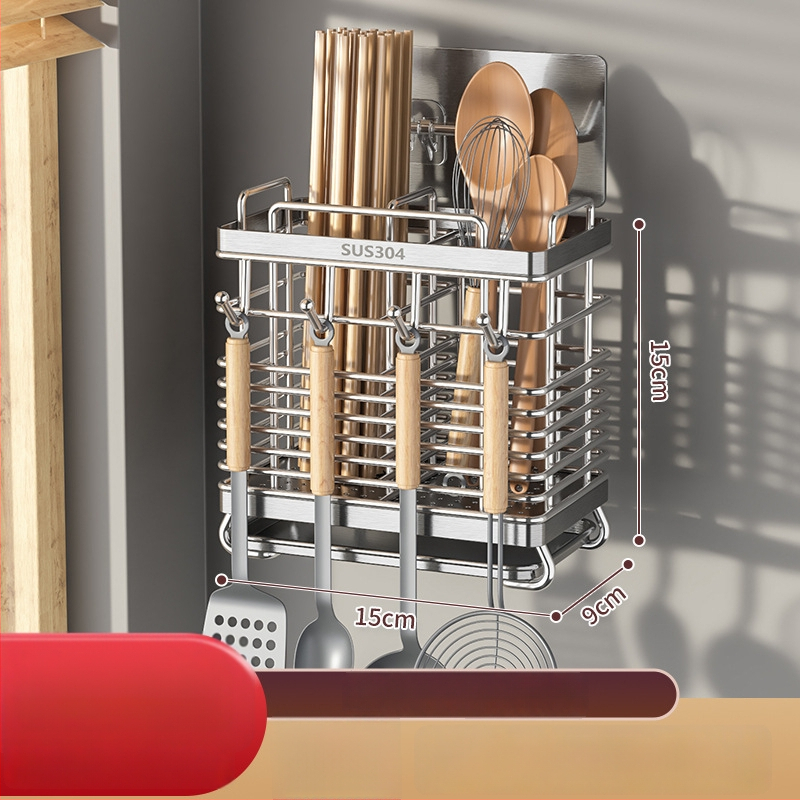 Seinasse monteeritav köögitarvete hoidik 304 roostevabast terasest, nuga hoidja ja lusikate hoiustamine