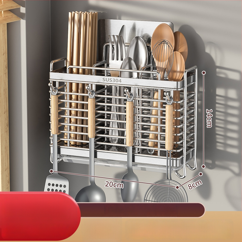 Seinasse monteeritav köögitarvete hoidik 304 roostevabast terasest, nuga hoidja ja lusikate hoiustamine