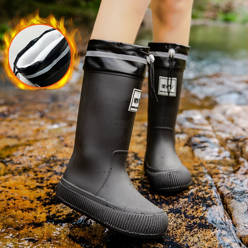 Női esőcsizmák, magas szárú, PVC felső rész, lapos talp, négy évszakos