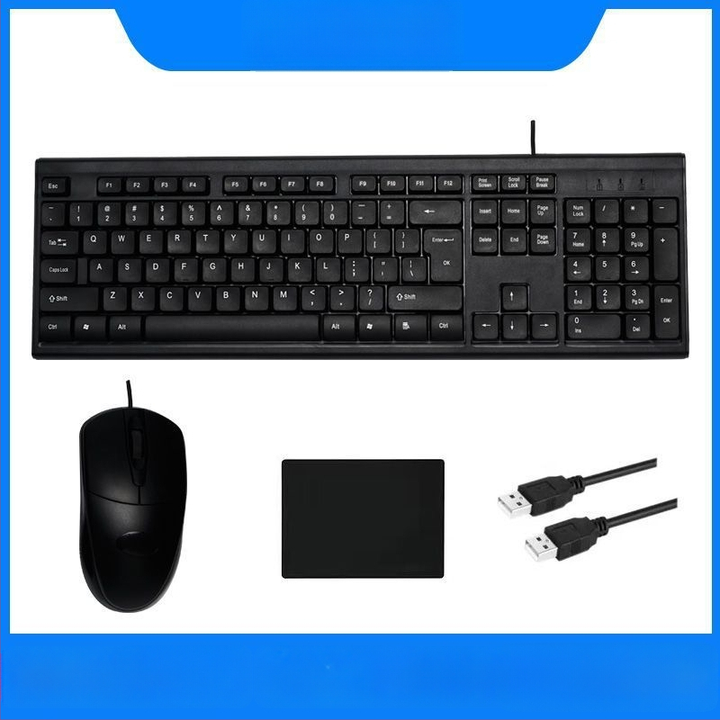 Жичен комплект клавиатура и мишка — механична клавиатура, USB интерфейс, без подсветка, без подложка за китката, не е водоустойчив