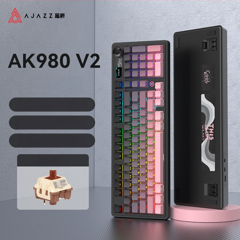 Ak980 V2 механизмална клавиатура, 98 клавиша, три режима на свързване, 10000mAh батерия, свързва се с до 3 устройства
