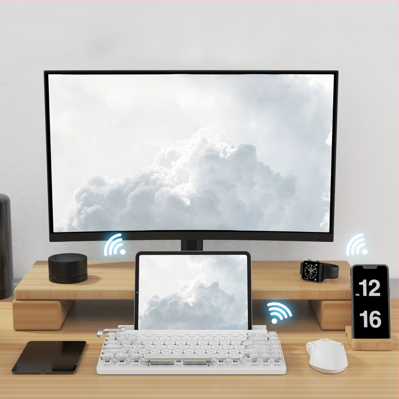 Bluetooth клавиатура с 87 клавиши, механични превключватели, водоустойчива ABS конструкция, мултицветна подсветка и свързване до 3 устройства