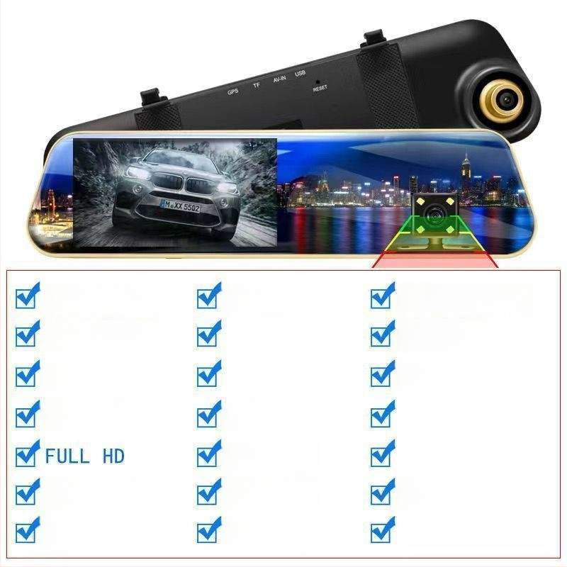 Dash cam auto 2160p cu vedere nocturnă, 360° obiectiv dual față-spate, imagine panoramică de mers înapoi, detector radar