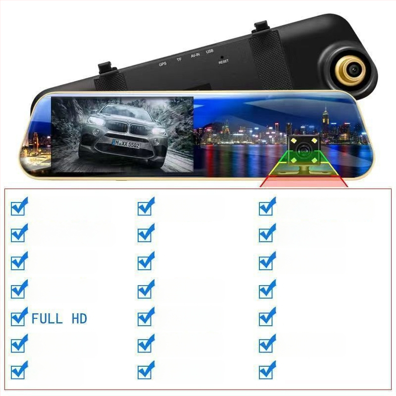 Dash cam auto 2160p cu vedere nocturnă, 360° obiectiv dual față-spate, imagine panoramică de mers înapoi, detector radar