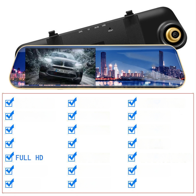 Dash cam auto 2160p cu vedere nocturnă, 360° obiectiv dual față-spate, imagine panoramică de mers înapoi, detector radar