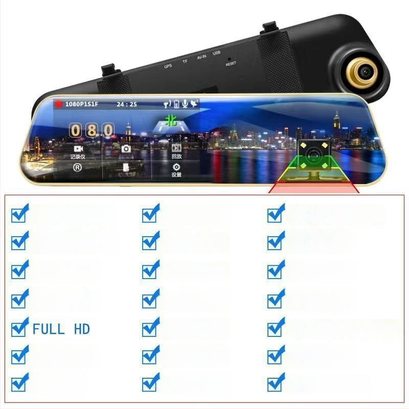 Dash cam auto 2160p cu vedere nocturnă, 360° obiectiv dual față-spate, imagine panoramică de mers înapoi, detector radar