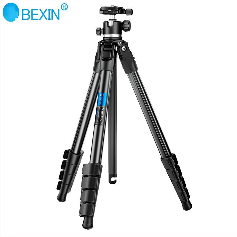 Aliuminio lydinio trikojis stovas su kamuoline galva, 5 sekcijos, apkrova 5 kg, greito atleidimo plokštė, suderinamas su be veidrodžio ir DSLR kameromis