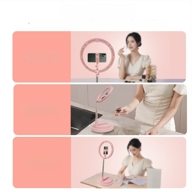 Lumină LED inelar pliabilă pentru streaming live și fotografie, trei temperaturi de culoare, putere 2W, tensiune DC5V, model Cs-12-CLED-2, suport de birou