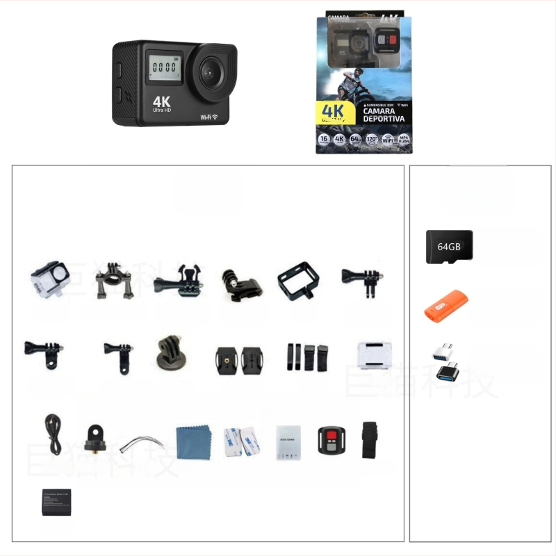 Sporta kamera 88DR ar 2,0 collu LCD ekrānu, TF kartes glabāšana, 16 MP, ABS korpuss, akumulatora darbības laiks 60–90 min