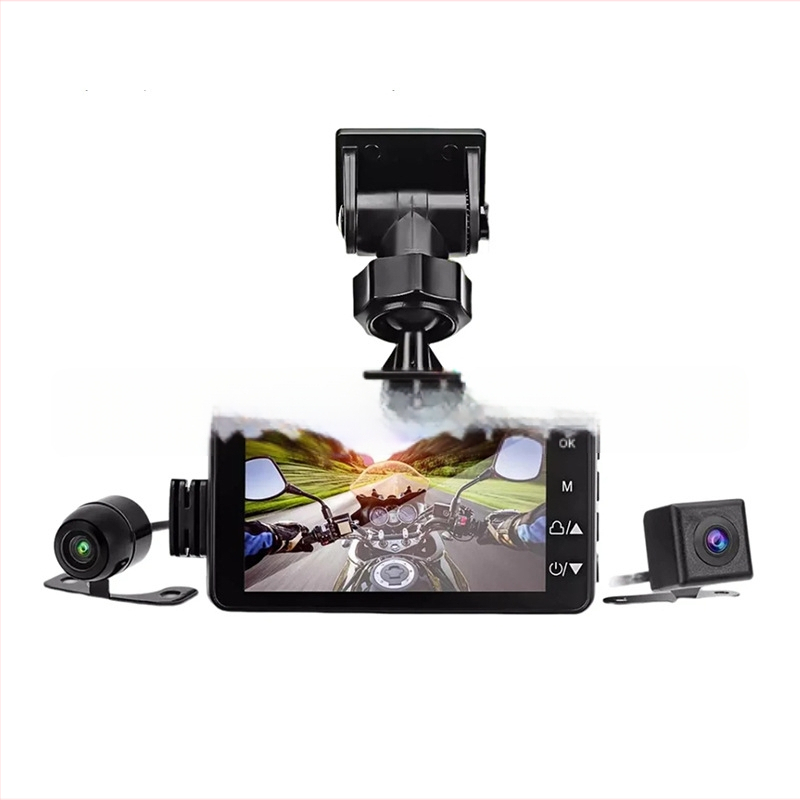 T18 motociklų dviejų objektyvų vaizdo registratorius, 1080P HD, 120° matymo kampas, palaiko TF kortelę 8–32GB su cikliniu įrašu