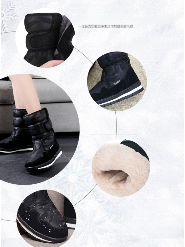 Vīriešu ziemas zābaki sniegam, ūdensizturīgi, pretslīdējoši, ar mākslīgu pūkainu oderi, bieza konstrukcija, gumijas zole