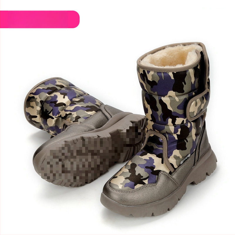 Vīriešu ziemas zābaki sniegam, ūdensizturīgi, pretslīdējoši, ar mākslīgu pūkainu oderi, bieza konstrukcija, gumijas zole