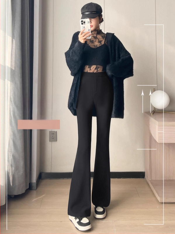 Žieminiai 2025 aukštos juosmens, laisvas kirpimo, ilgos plačios kelnės, iš Roman Cotton/Nylon-Polyamide mišinio, kasualus japonų/korejiečių stilius