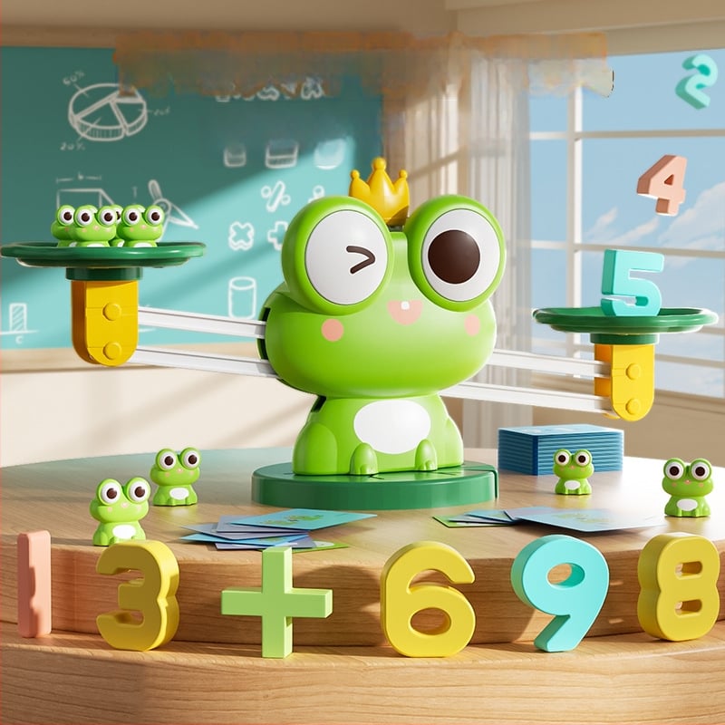 Образователна жаба-игра за развитие на логика и математика — балансова играчка за деца 4–6 г., пластмасова, неелектрическа, родителско-детско взаимодействие