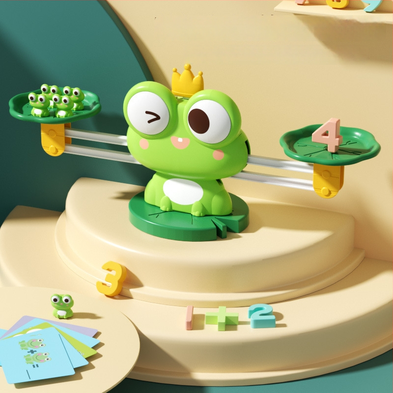Образователна жаба-игра за развитие на логика и математика — балансова играчка за деца 4–6 г., пластмасова, неелектрическа, родителско-детско взаимодействие