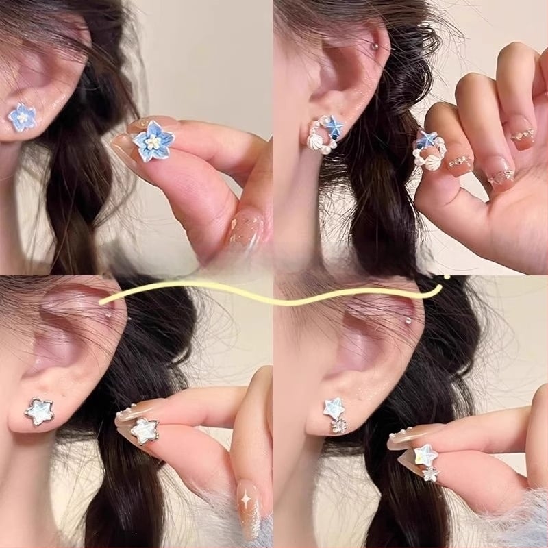 Cercei cu clips magnetici – design floare de camelia și fluture, fără găuri, unisex, Pangyi, primăvara 2025