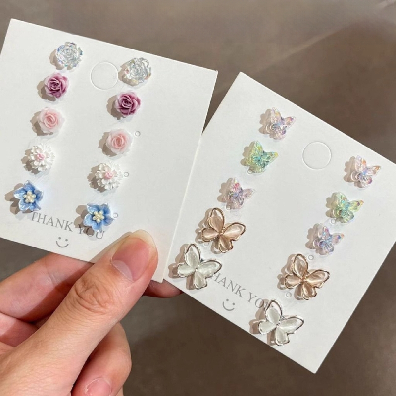 Cercei cu clips magnetici – design floare de camelia și fluture, fără găuri, unisex, Pangyi, primăvara 2025