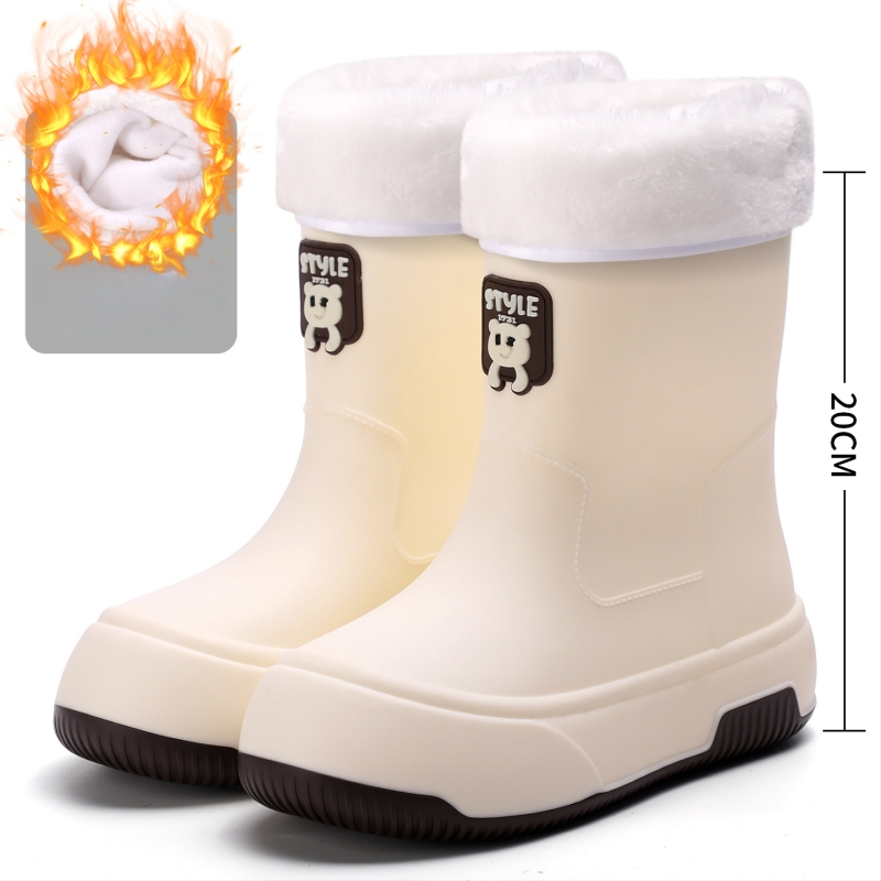 Moteriški lietaus batai su PVC viršumi, trumpas vamzdelio aukštis, plokščias kulnas, vientisas raštas, tinkami visoms sezonoms