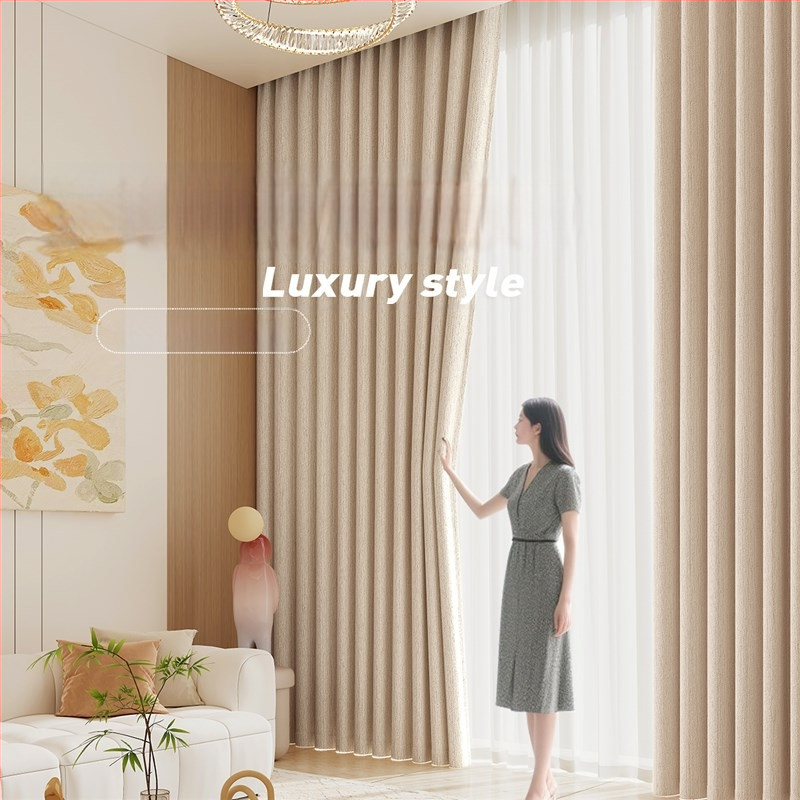 Chenille завеси за пълно затъмнение, боядисани на нишки, френски стил, за дневна, спалня, кабинет, кухня и балкон, едноцветни