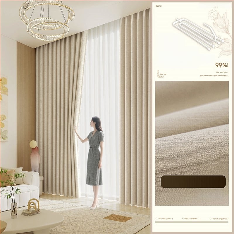 Chenille завеси за пълно затъмнение, боядисани на нишки, френски стил, за дневна, спалня, кабинет, кухня и балкон, едноцветни