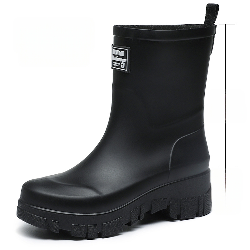 Moterų PVC lietaus batai, vidutinio aukščio, žemas kulnas 1-3 cm, slip-on uždarymas
