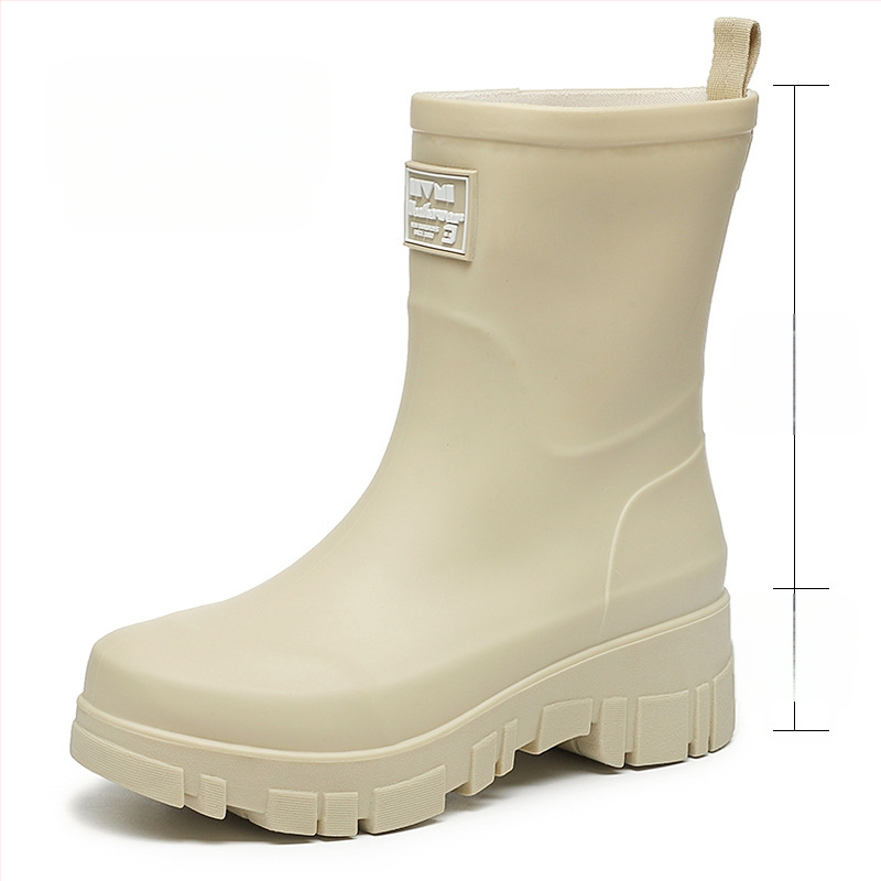 Moterų PVC lietaus batai, vidutinio aukščio, žemas kulnas 1-3 cm, slip-on uždarymas