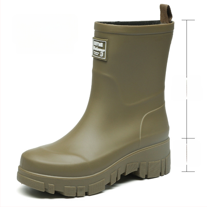 Moterų PVC lietaus batai, vidutinio aukščio, žemas kulnas 1-3 cm, slip-on uždarymas