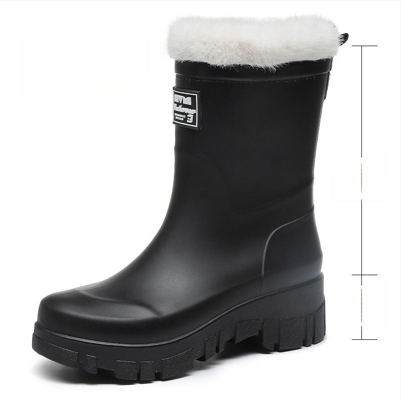 Moterų PVC lietaus batai, vidutinio aukščio, žemas kulnas 1-3 cm, slip-on uždarymas