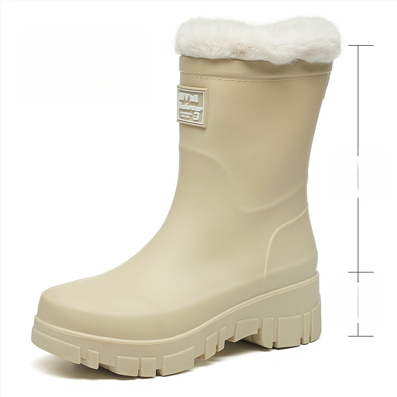 Moterų PVC lietaus batai, vidutinio aukščio, žemas kulnas 1-3 cm, slip-on uždarymas