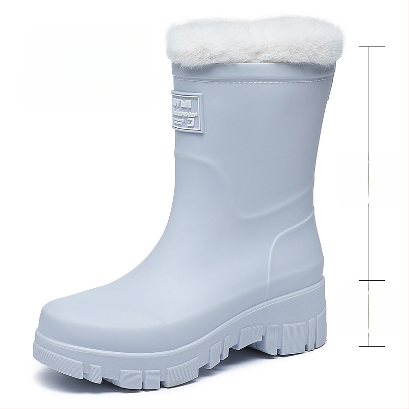 Moterų PVC lietaus batai, vidutinio aukščio, žemas kulnas 1-3 cm, slip-on uždarymas