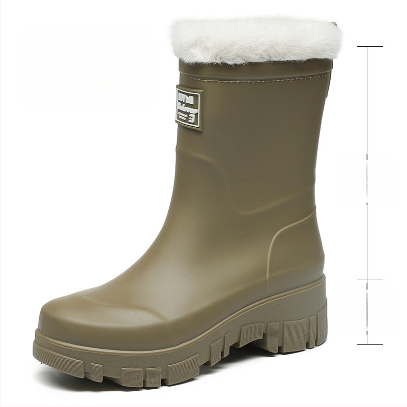 Moterų PVC lietaus batai, vidutinio aukščio, žemas kulnas 1-3 cm, slip-on uždarymas