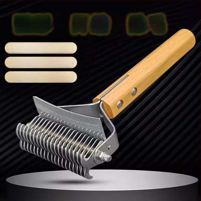 Pieptene dublu față, curbat pentru descurcarea nodurilor și îndepărtarea părului la câinii cu blană lungă – multifuncțional