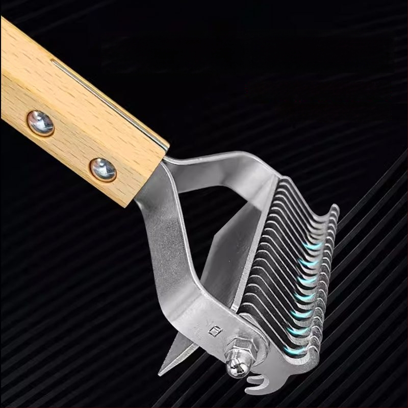 Pieptene dublu față, curbat pentru descurcarea nodurilor și îndepărtarea părului la câinii cu blană lungă – multifuncțional