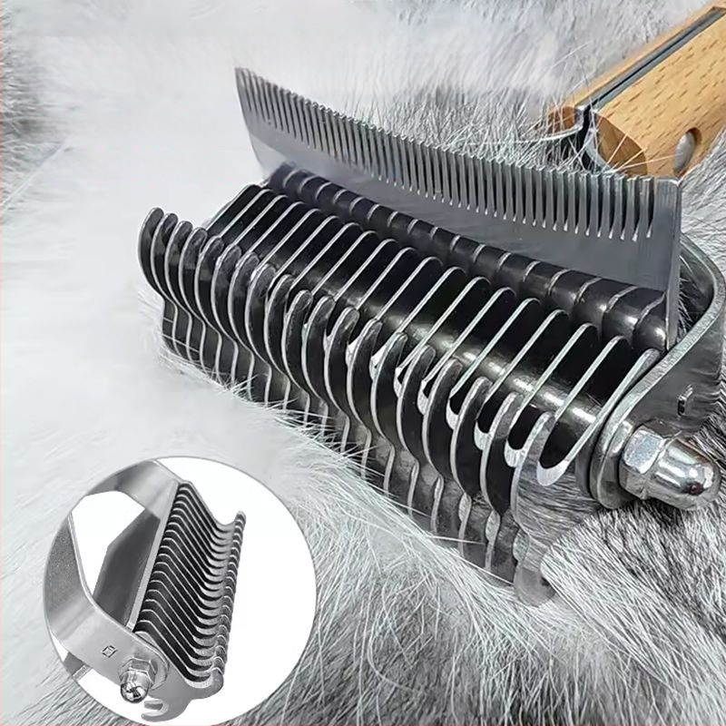 Pieptene dublu față, curbat pentru descurcarea nodurilor și îndepărtarea părului la câinii cu blană lungă – multifuncțional