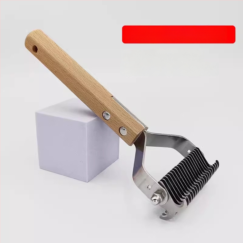 Pieptene dublu față, curbat pentru descurcarea nodurilor și îndepărtarea părului la câinii cu blană lungă – multifuncțional