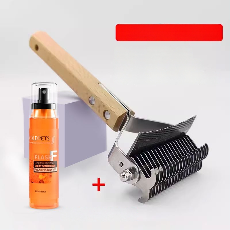 Pieptene dublu față, curbat pentru descurcarea nodurilor și îndepărtarea părului la câinii cu blană lungă – multifuncțional