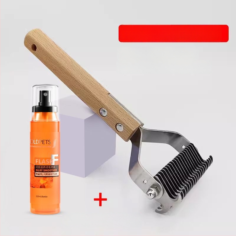 Pieptene dublu față, curbat pentru descurcarea nodurilor și îndepărtarea părului la câinii cu blană lungă – multifuncțional