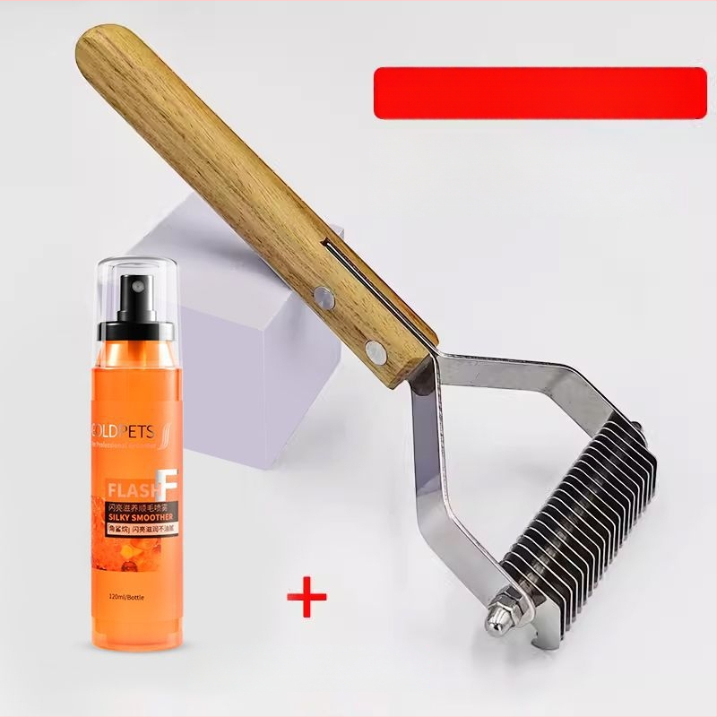 Pieptene dublu față, curbat pentru descurcarea nodurilor și îndepărtarea părului la câinii cu blană lungă – multifuncțional