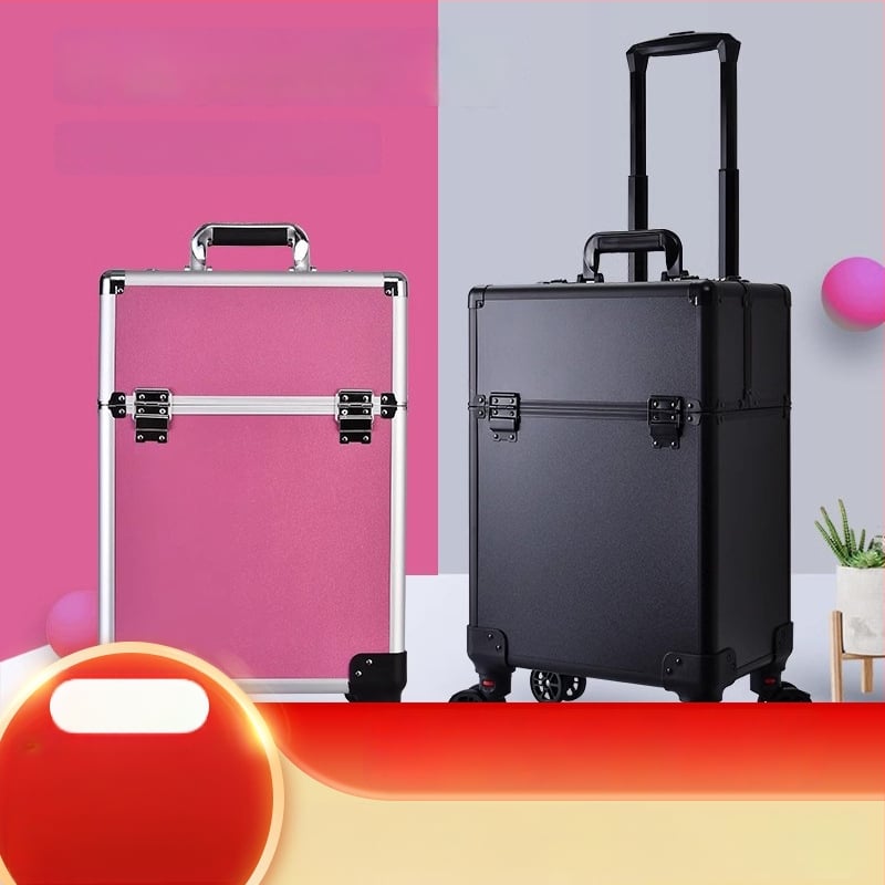 Професионална кутия за фризьорство и козметика с колела, преносим органайзер за инструменти; ABS+PC, телескопичен прът, универсални колела, заключване, тегло 4,5 кг