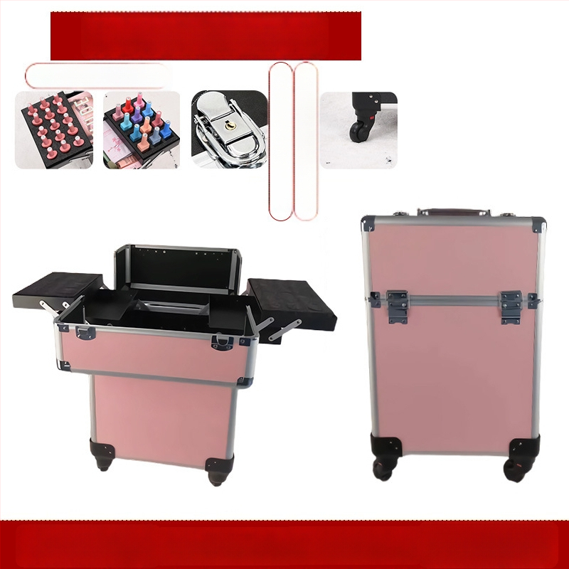 Професионална кутия за фризьорство и козметика с колела, преносим органайзер за инструменти; ABS+PC, телескопичен прът, универсални колела, заключване, тегло 4,5 кг