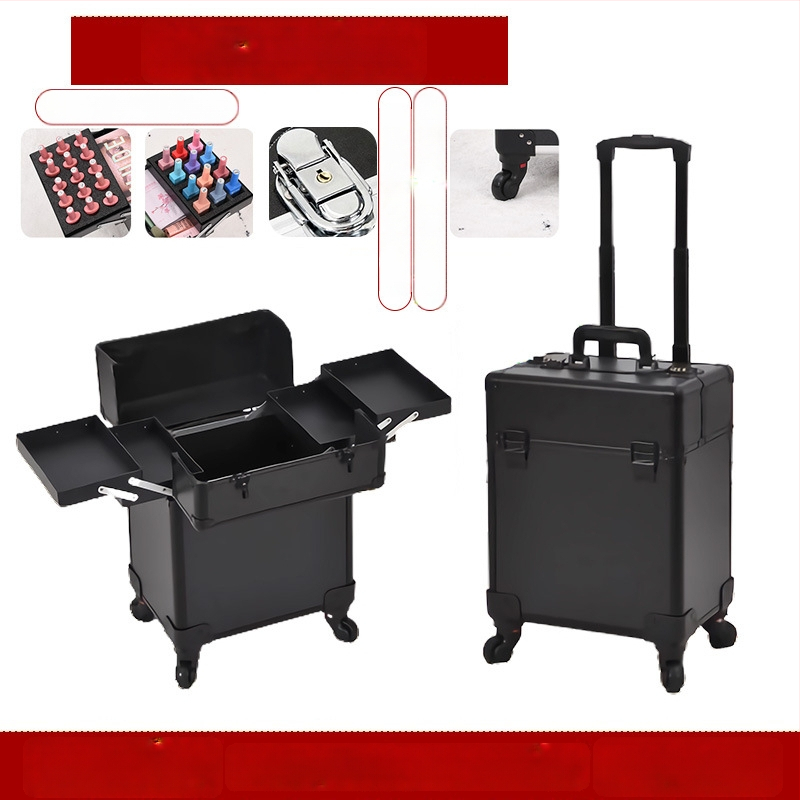 Професионална кутия за фризьорство и козметика с колела, преносим органайзер за инструменти; ABS+PC, телескопичен прът, универсални колела, заключване, тегло 4,5 кг