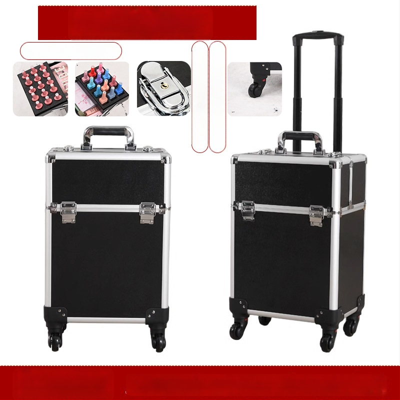 Професионална кутия за фризьорство и козметика с колела, преносим органайзер за инструменти; ABS+PC, телескопичен прът, универсални колела, заключване, тегло 4,5 кг