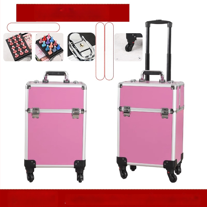 Професионална кутия за фризьорство и козметика с колела, преносим органайзер за инструменти; ABS+PC, телескопичен прът, универсални колела, заключване, тегло 4,5 кг
