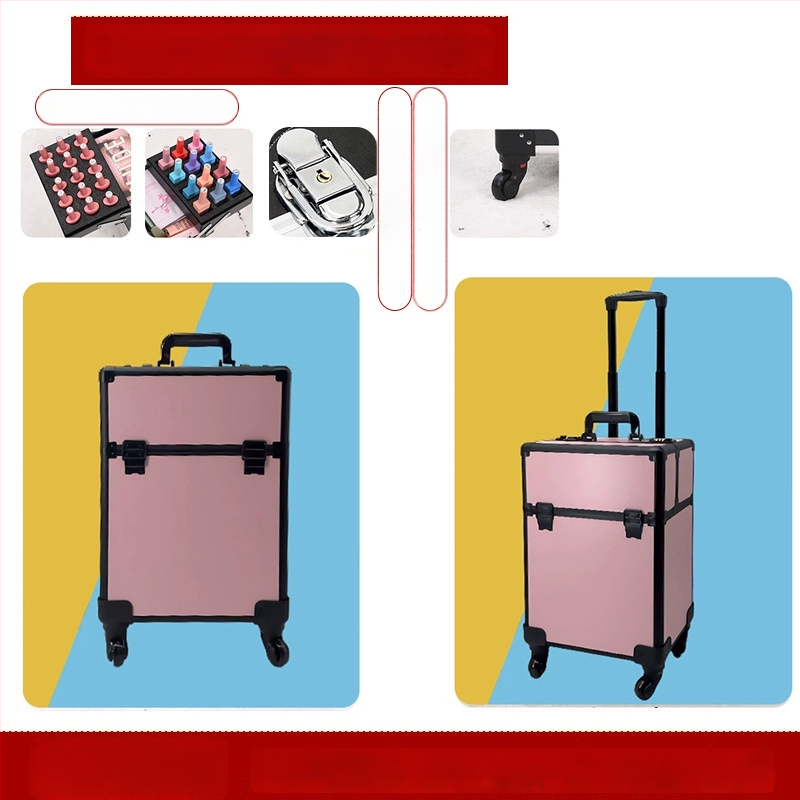 Професионална кутия за фризьорство и козметика с колела, преносим органайзер за инструменти; ABS+PC, телескопичен прът, универсални колела, заключване, тегло 4,5 кг