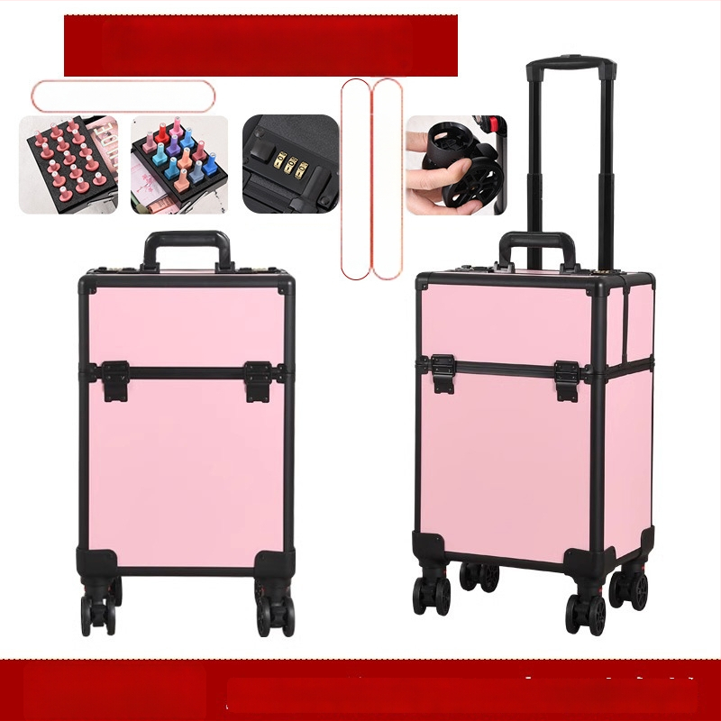 Професионална кутия за фризьорство и козметика с колела, преносим органайзер за инструменти; ABS+PC, телескопичен прът, универсални колела, заключване, тегло 4,5 кг